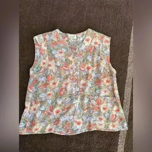 Vintage Victoria’s Secret Gold Label Sleeveless Floral Blouse, Size L - Picture 2 of 4